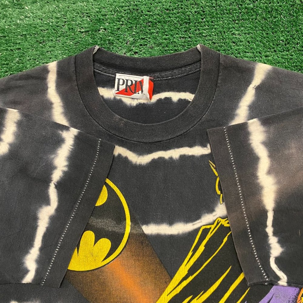 Vintage 80s DC Comics Batman T-Shirt Tie Dye Black XL Single Stitch AOP Grunge - Picture 4 of 5